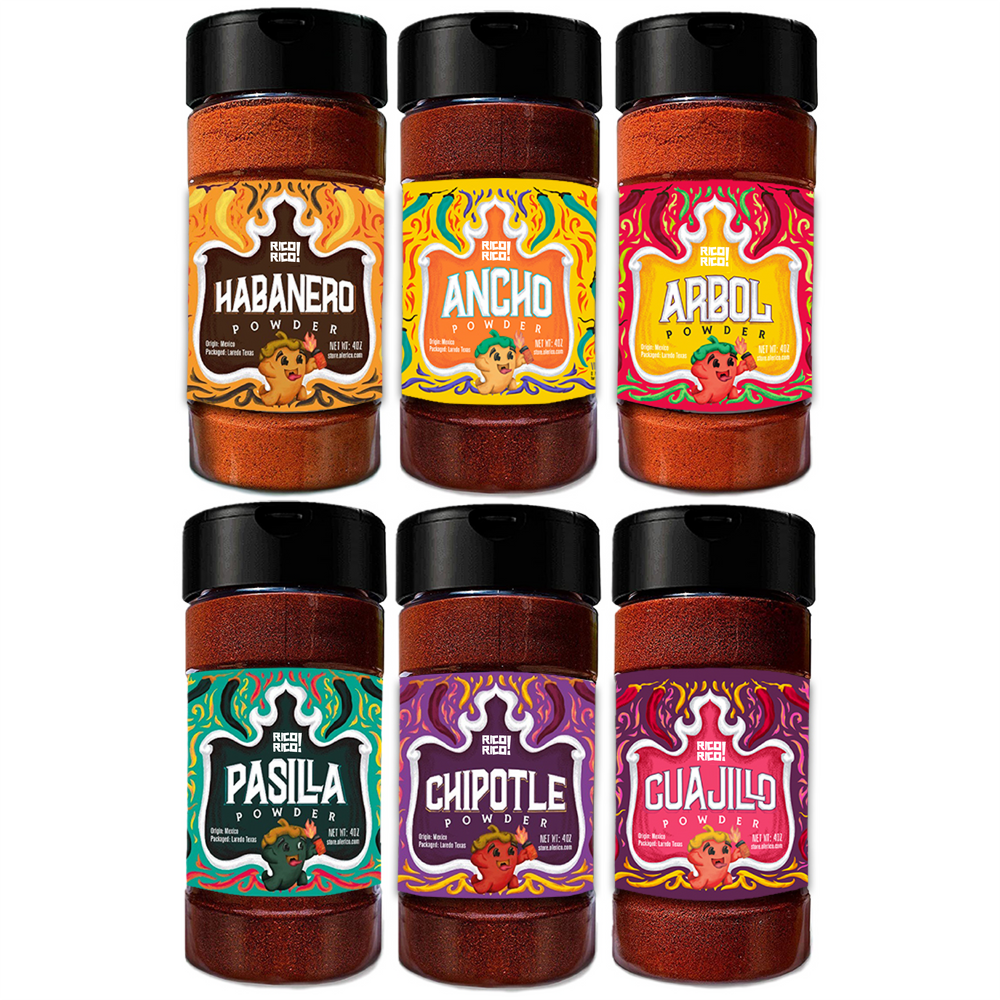 Chile Powder 6 Pack Bundle (24 oz Total) - Ancho, Arbol, Chipotle, Guajillo, Habanero, and Pasilla