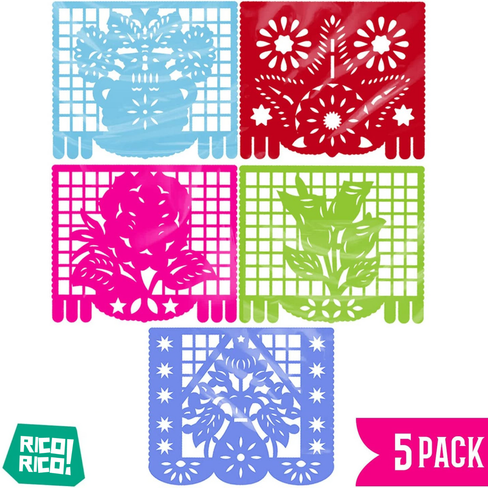 Flower Mexican Party Decorations, Plastic Papel Picado Banner