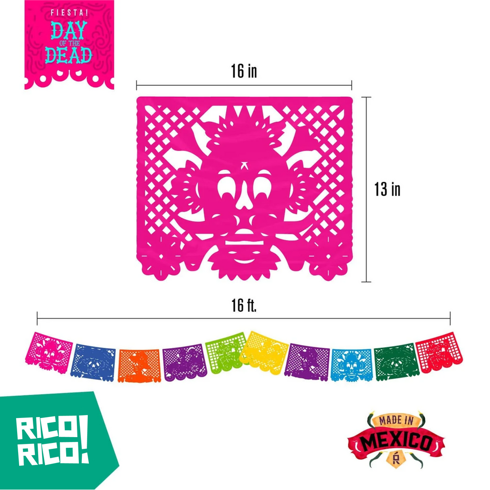 Day of the Dead Party Decorations, Plastic Papel Picado Banner
