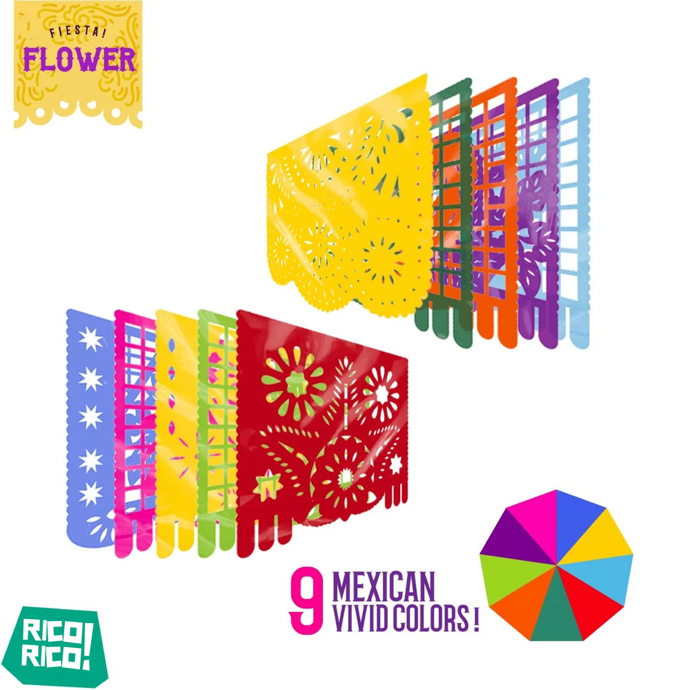 Flower Mexican Party Decorations, Plastic Papel Picado Banner