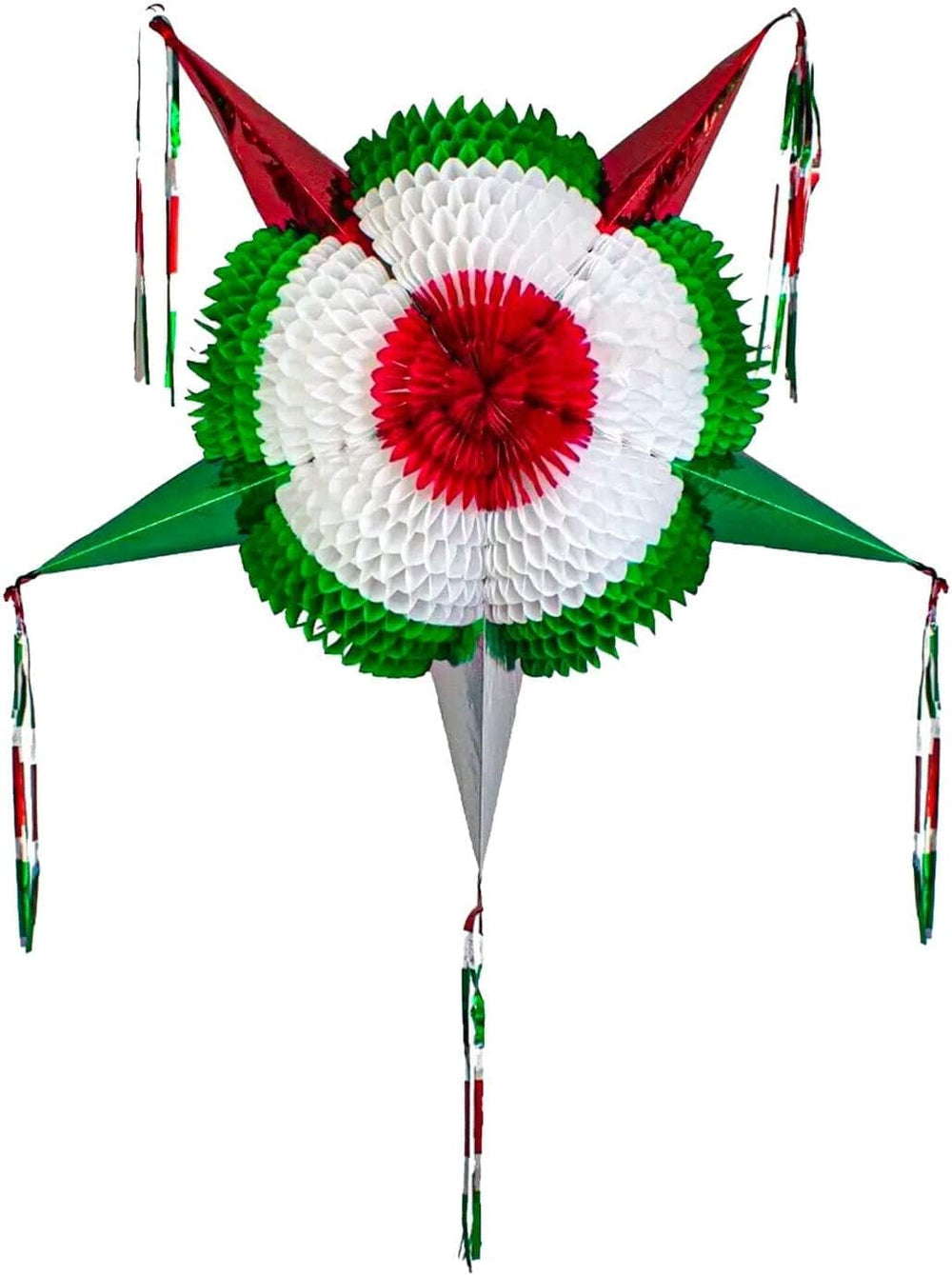 Handmade Mexican Star Decoration, Green, White, Red colors,