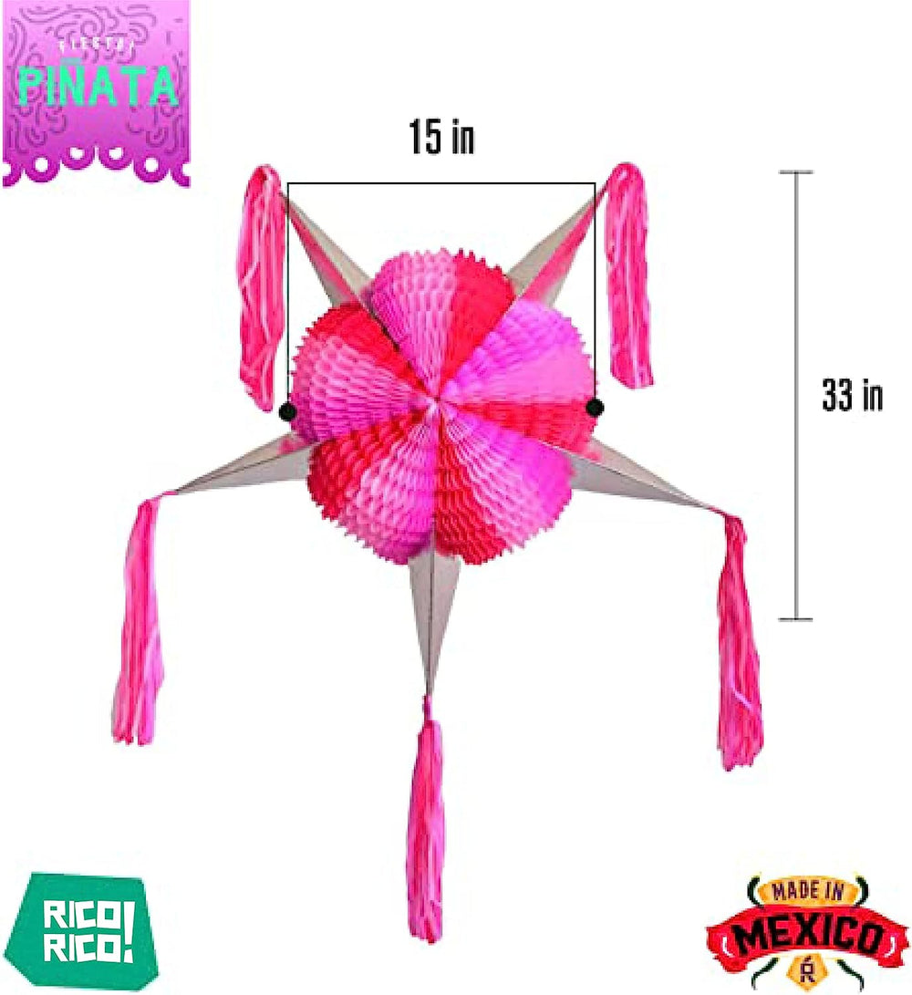 Handmade Mexican Star Piñata, Pink color
