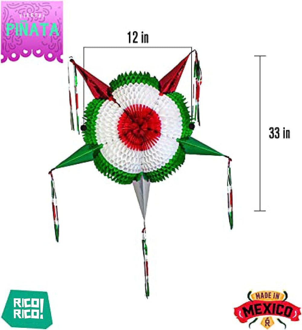 Handmade Mexican Star Decoration, Green, White, Red colors,