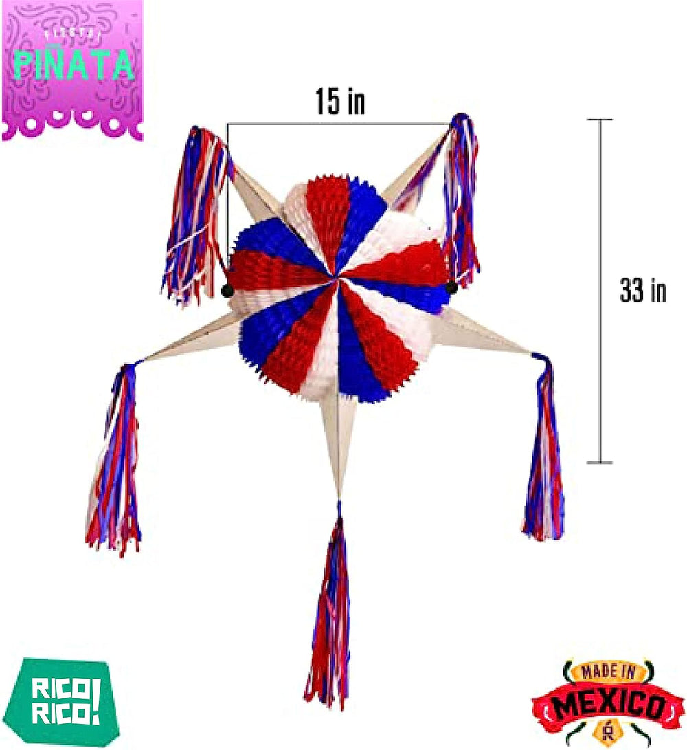 Handmade Mexican Star Pinata, Blue, White, Red colors