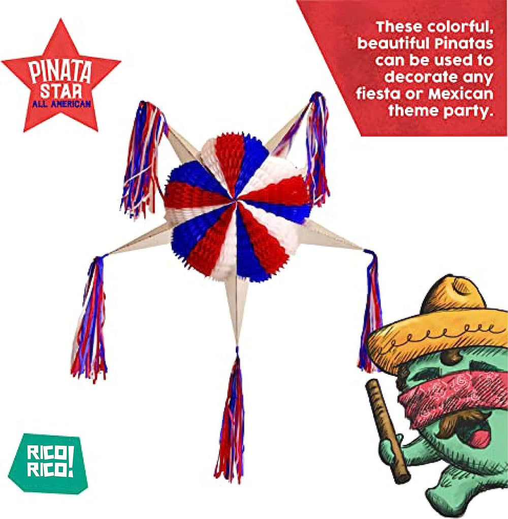 Handmade Mexican Star Pinata, Blue, White, Red colors