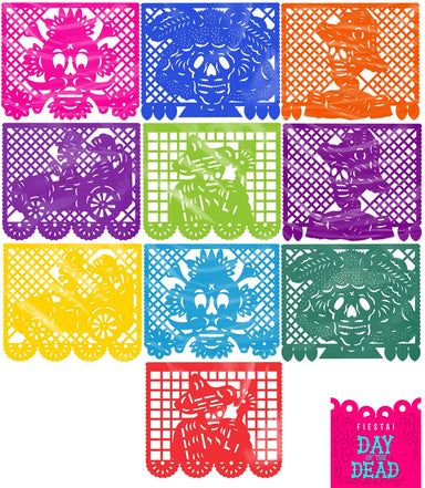 Day of the Dead Party Decorations, Plastic Papel Picado Banner - Ole Rico