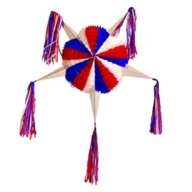 Handmade Mexican Star Pinata, Blue, White, Red colors - Ole Rico