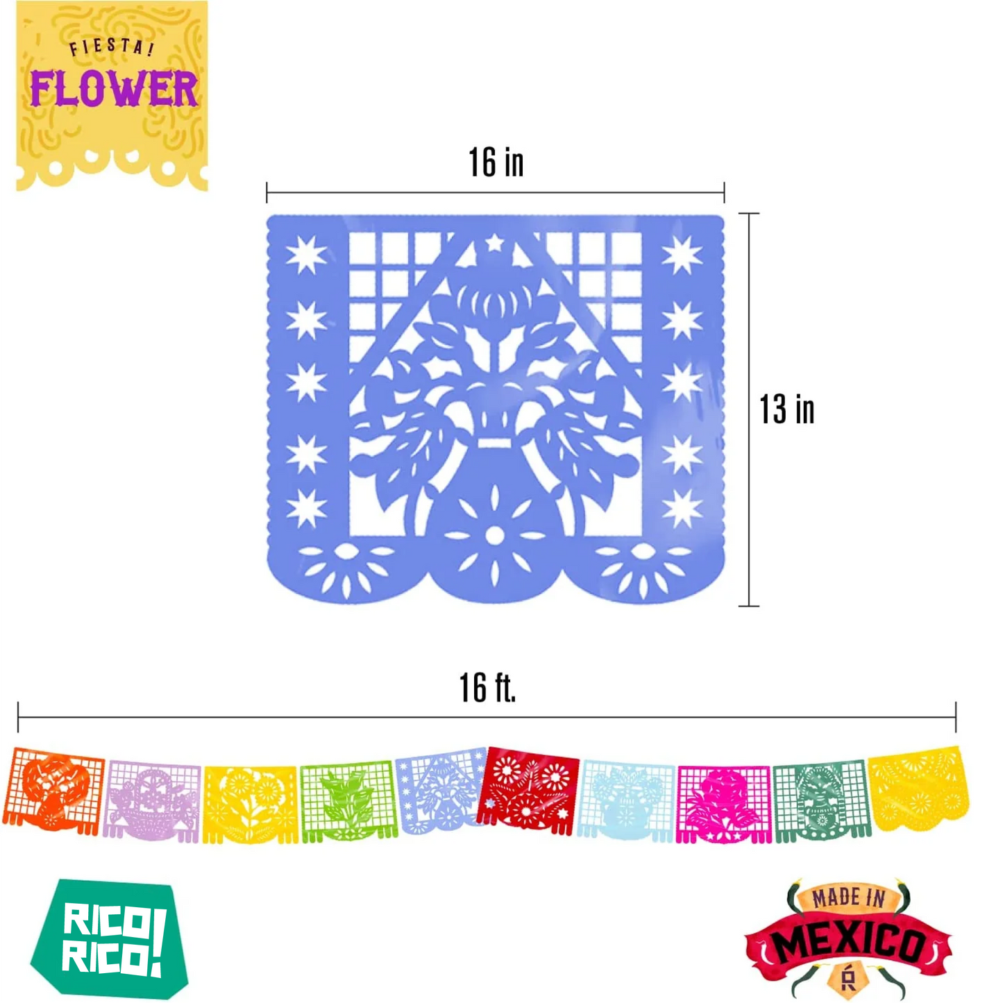 Flower Mexican Party Decorations, Plastic Papel Picado Banner