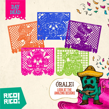 Day of the Dead Party Decorations, Plastic Papel Picado Banner