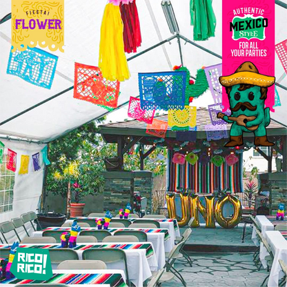 Flower Mexican Party Decorations, Plastic Papel Picado Banner