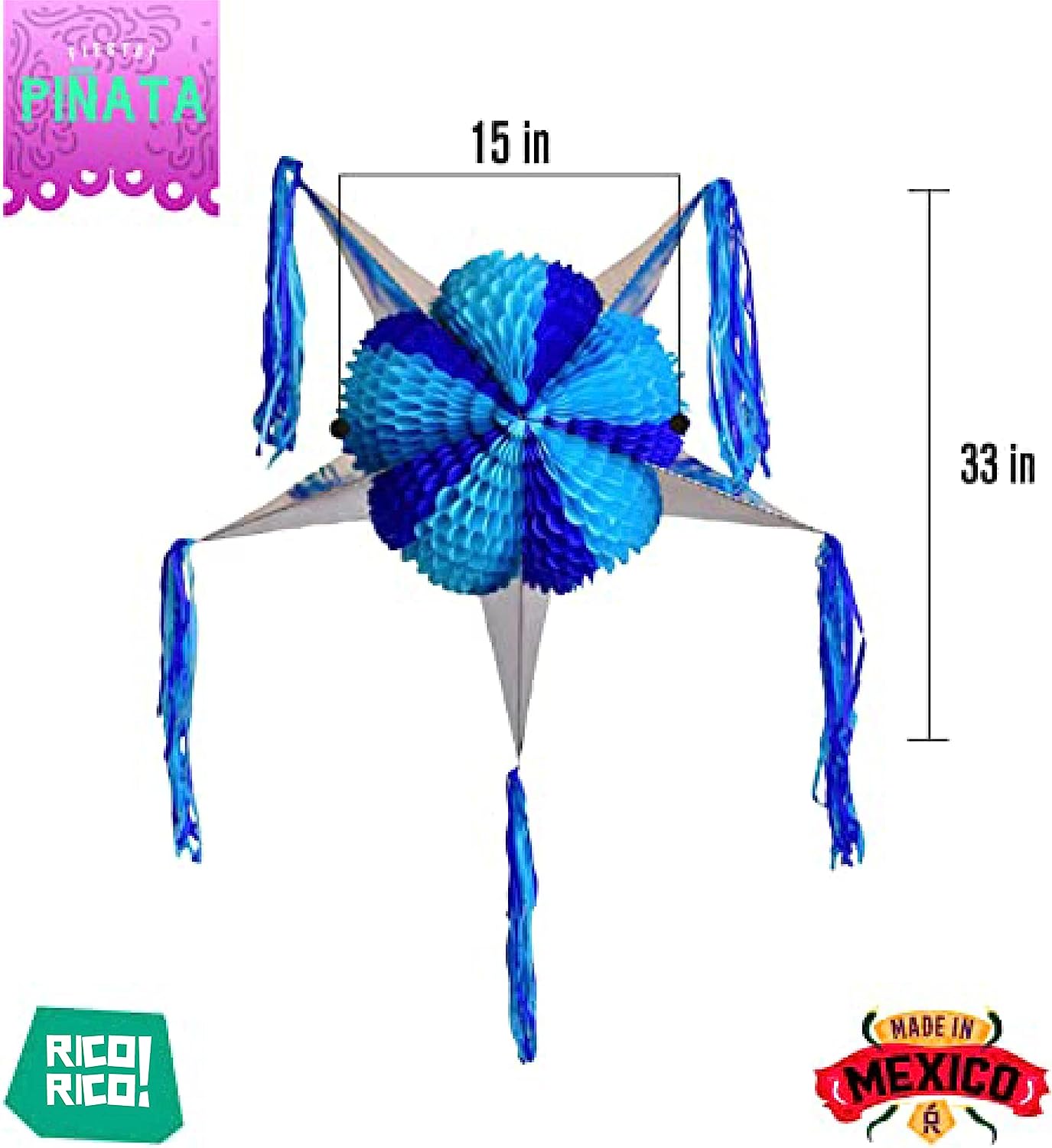 Handmade Mexican Star Pinata, Blue color