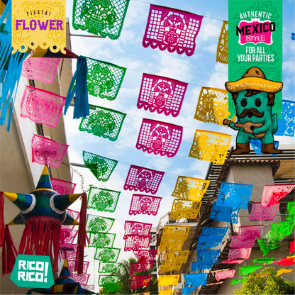 Flower Mexican Party Decorations, Plastic Papel Picado Banner