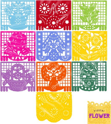 Flower Mexican Party Decorations, Plastic Papel Picado Banner - Ole Rico